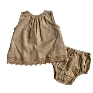 YO BABY 2-Piece Set Dress and Bloomers size 3-6 Months Brown Neutral
